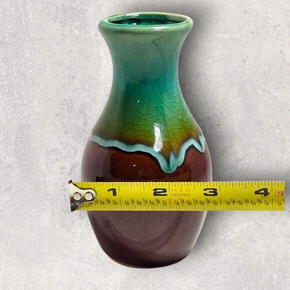 Vintage Teal & Brown Drip Glaze Pottery Bud Vase 6" MCM Retro Artisan Decor - Picture 12 of 12